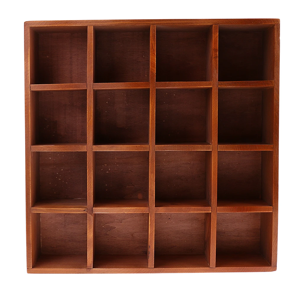 Vintage Wooden Storage Cabinet Cubes Case 16 Small Grids Box Wall Mount Shelf Grids for Home Collection Displaying