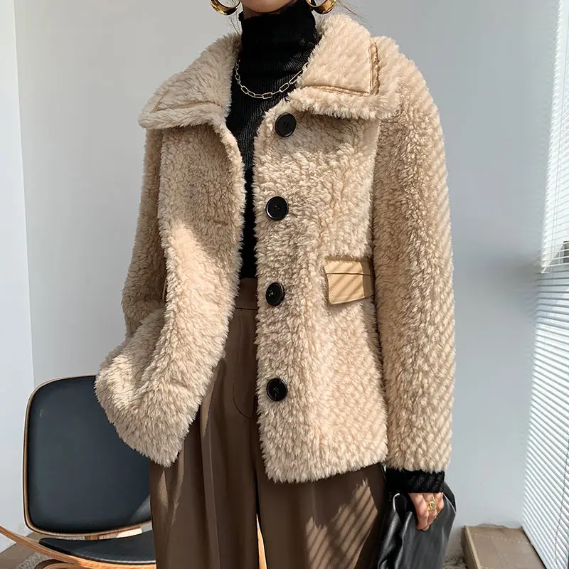 

Women 2021 Winter New Genuine Lamb Fur Jackets Female Short Real Sheep Shearling Coats Ladies Solid Color Warm Outwear S68