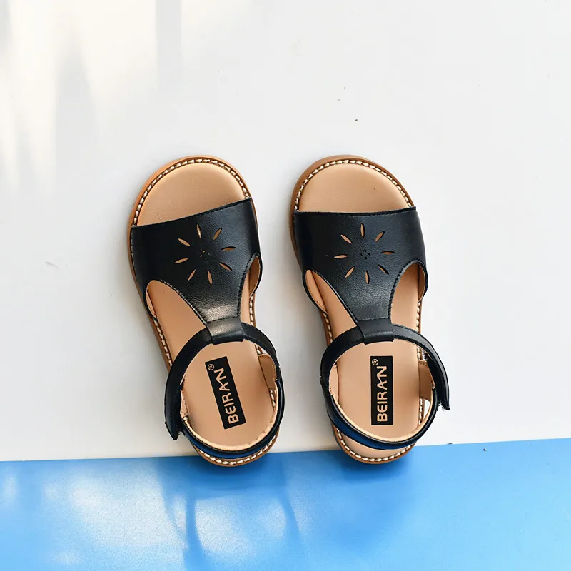 Summer Genuine Leather Girls Sandals Open Toe Fashion Hollow Petals Cowhide Children\'s beach Shoes Baby Sandals