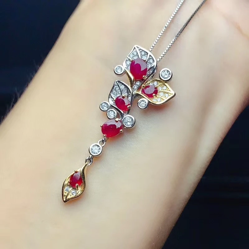 KJJEAXCMY fine jewelry 925 Silver inlaid Natural ruby Gemstone vintage necklace fashion ladies pendant support check