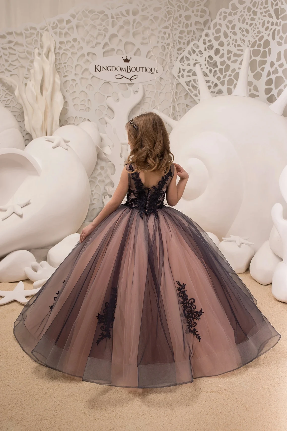 FATAPAESE Schwarz Spitze Tüll Formale Blume Mädchen Kleid für Kinder Besondere Anlässe Brautjungfer Party Hochzeit Pageant Geburtstag Christma