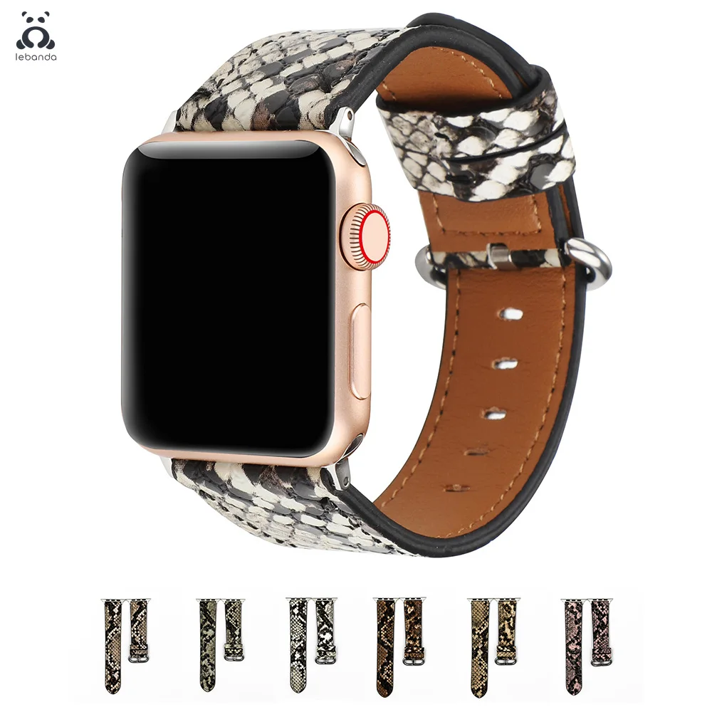 Lebanda strap suitable for Apple Watch series 9 8 7 6 SE 5 suitable for iWatch leather design with realistic python print strap