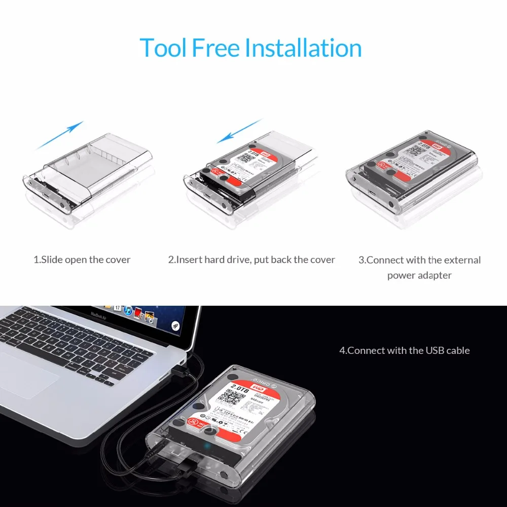 ORICO Transparent HDD Enclosure Case Box for 2.5 3.5 HDD SSD USB3.0 to SATA3.0 HD External Adapter Support UASP