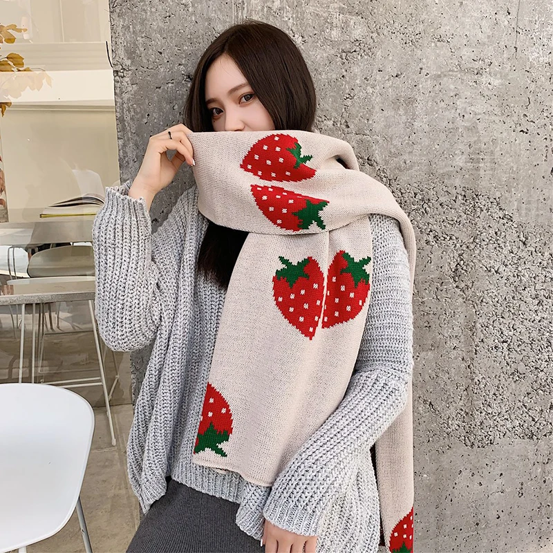 Scarve Wrap Women Winter Scarf Imitation Cashmere Strawberry Print Shawl Bandana Stoles Foulard Pareo Cachecol Feminino Inverno