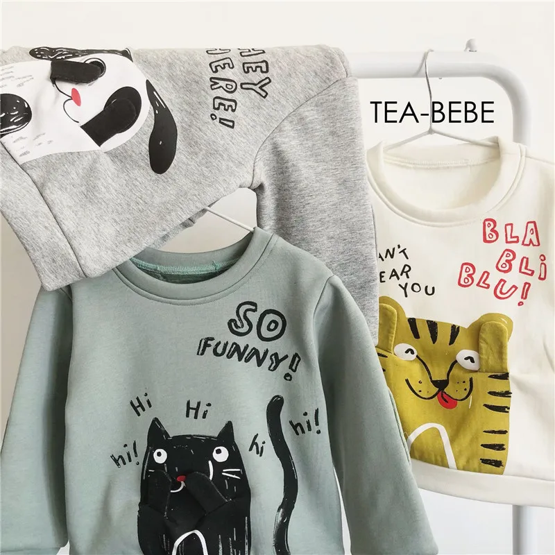 Tonytaobaby Fall and Winter Clothes New Style Baby Three-Color Fun Animal Long Sleeve Fleece  Toddler Sweatshirt