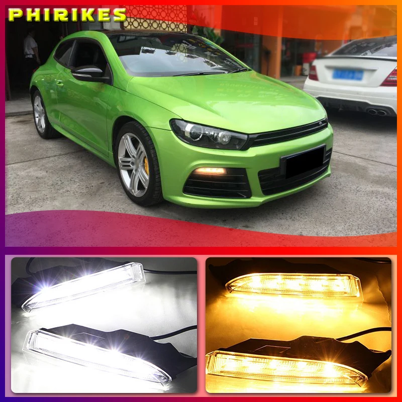 

2pcs 12V DRL For VolkswagenVW Scirocco R 2010 2011 2012 2013 2014 LED Daytime Running Light White Turn Signal Light Amber