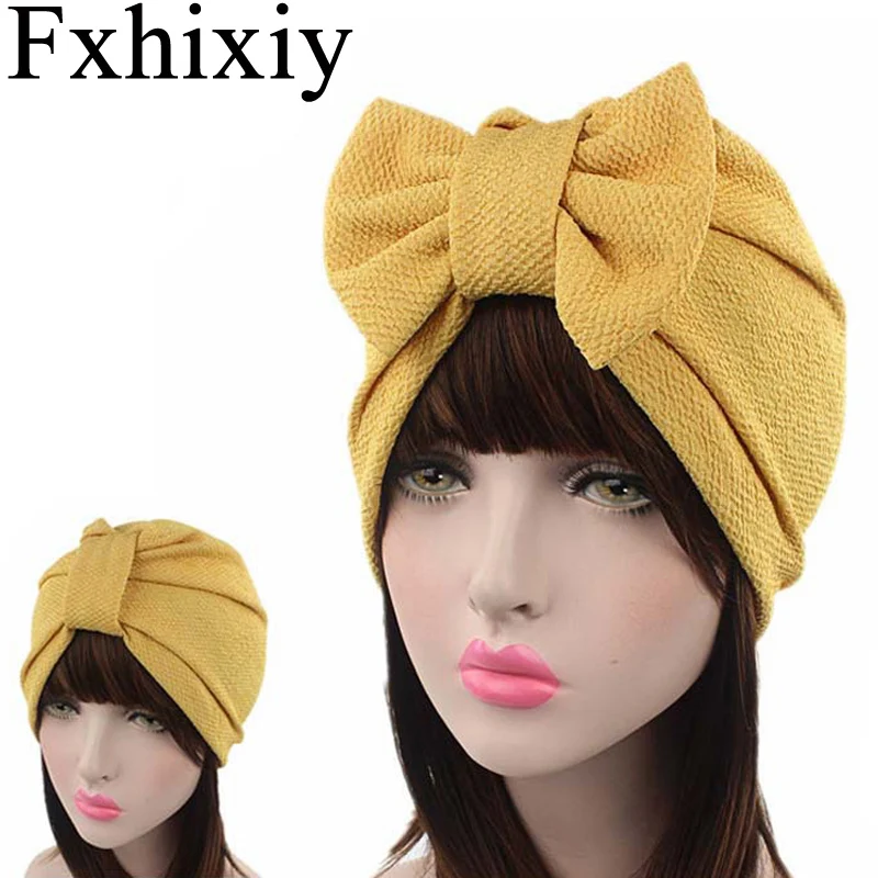 Muslim Solid Womens Big Bowknot Turban Hat Headscarf Headwear Cap Head Wrap Chemo Beanies Hair Accessories