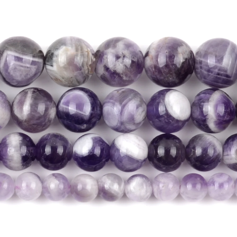 Natural Dream Lace Purple Amethysts Crystals Stone Round Loose Spacer Beads For Jewelry Making DIY Bracelet Handmade 6/8/10/12mm