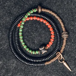 Chakra Colored Glaze  Ebony Spacer Beaded Bracelet Hand Hammered Copper Charm Vajar Bohemia Vacation Healing Grllfriend Mom Gift