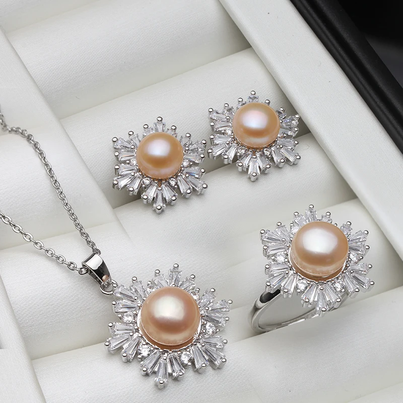 Echt Weiß Schwarz Süßwasser Natürliche Perle Set Frauen, Hochzeit 925 Sterling Silber Halskette Ohrring Sets Schmuck Jahrestag Geschenk – Detail 2