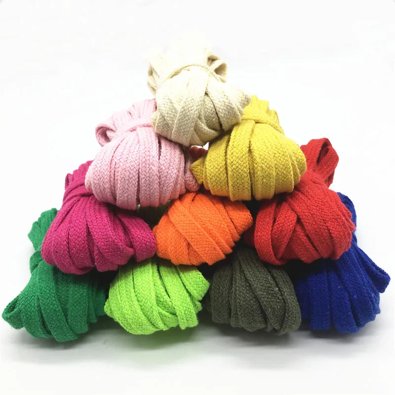 5M 10mm Cotton Rope Hollow Flat Twisted Cord Multicolor Woven String Waist Rope Handmade Home Craft DIY Pant Shoe Cap Decoration