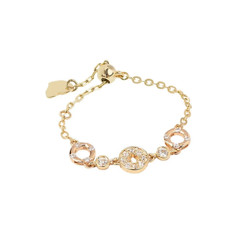 Classic silver with diamonds and color matching copper coin thin soft chain adjustable ring exquisite design jewelry