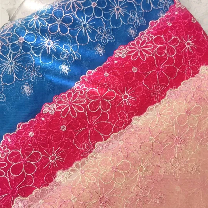 

42Meters Embroidered Flower Lace Trim Red Blue Chiffon Fabric Edge Ribbon DIY Craft Sewing Dress Clothing Accessories
