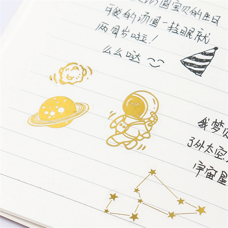 Looking World Foil Gold Color Diary Stickers Space Travel Snow Star Alphabet Adhesive Paste Note Sticker DIY Decoration A6177