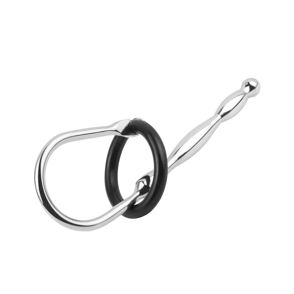 Stainless Steel Catheter Sound With Silicone Penis ring Urethral Dilators Penis Plug Urethral Sound Souding Sex Toys 608