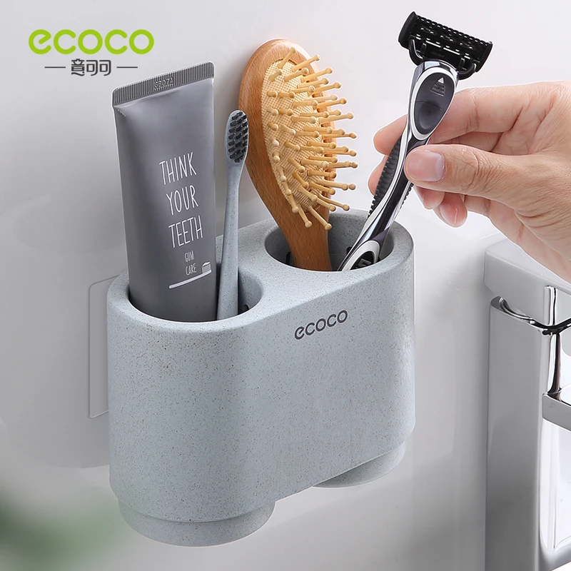 ECOCO Automatic Toothpaste Dispenser Dust-proof Toothbrush Holder Wall Mount Stand Bathroom Accessories Set Toothpaste 2 Cup Set