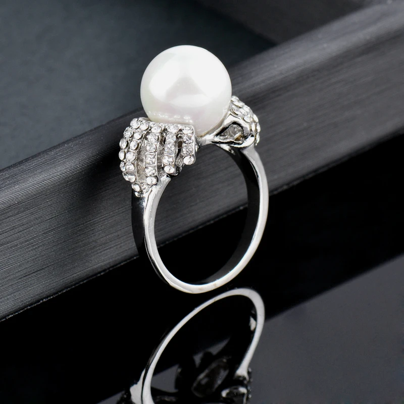 SINLEERY Vintage Gray White Pearl rings for women Cubic Zirconia Party Bridal jewelry wedding accessories bijoux femme