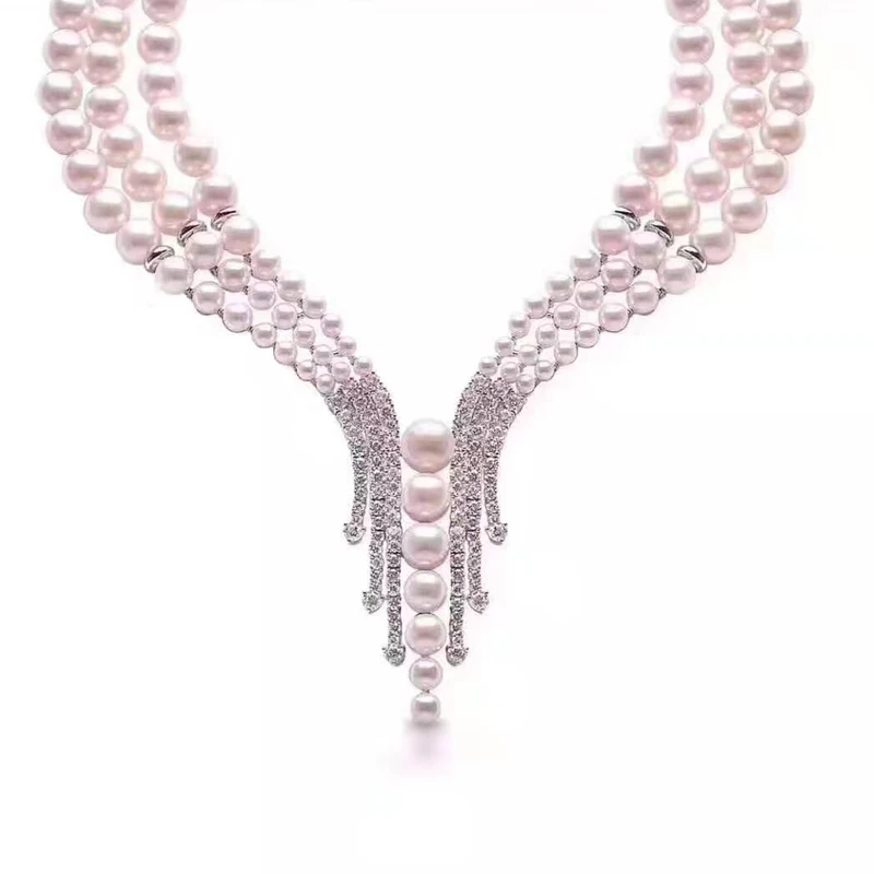 MADALENA SARARA AAA 4-10mm freshwater pearl necklace Multi Rows European Royal Style Natural White Women Pearl Necklace