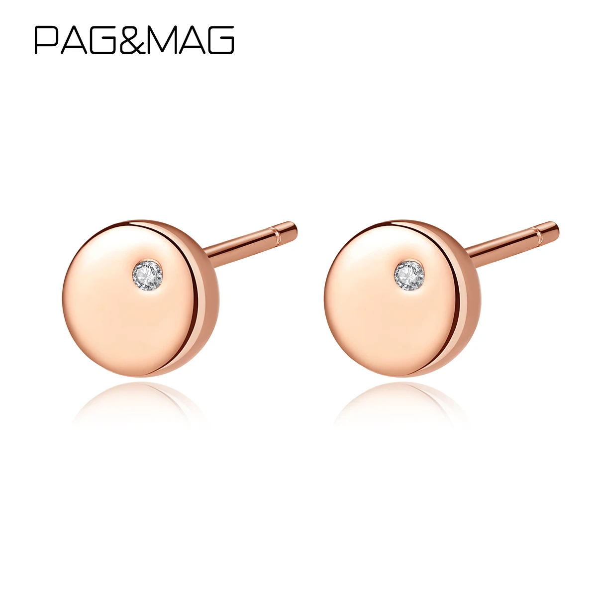 

PAG&MAG Real Sterling Silver 925 Stud Earrings Rose Gold Cubic Zirconia Stud Earrings For Women Pendientes Mujer Moda SE0063