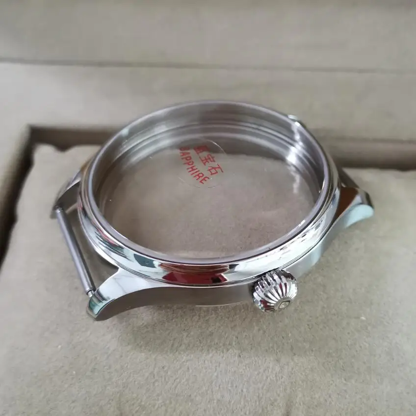 Pilot style 44mm 316L Stainless steel watch case Pumpkin shaped crown Mineral glass or sapphire crystal For eta6497 6498 ST3600