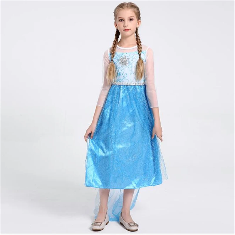 Kids Christmas Cosplay blue princess Costume Children Carnival Birthday Party Clothes Wig Crown Accessory Princess Girl Dress