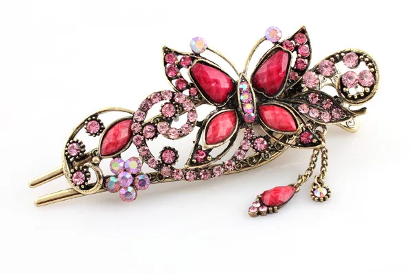 Classic Retro Ethnic Style Crystal  Hair Pins Bridal Headwear  Rhinestone Butterfly Hair Clips Women Hair Accessories Jewelry