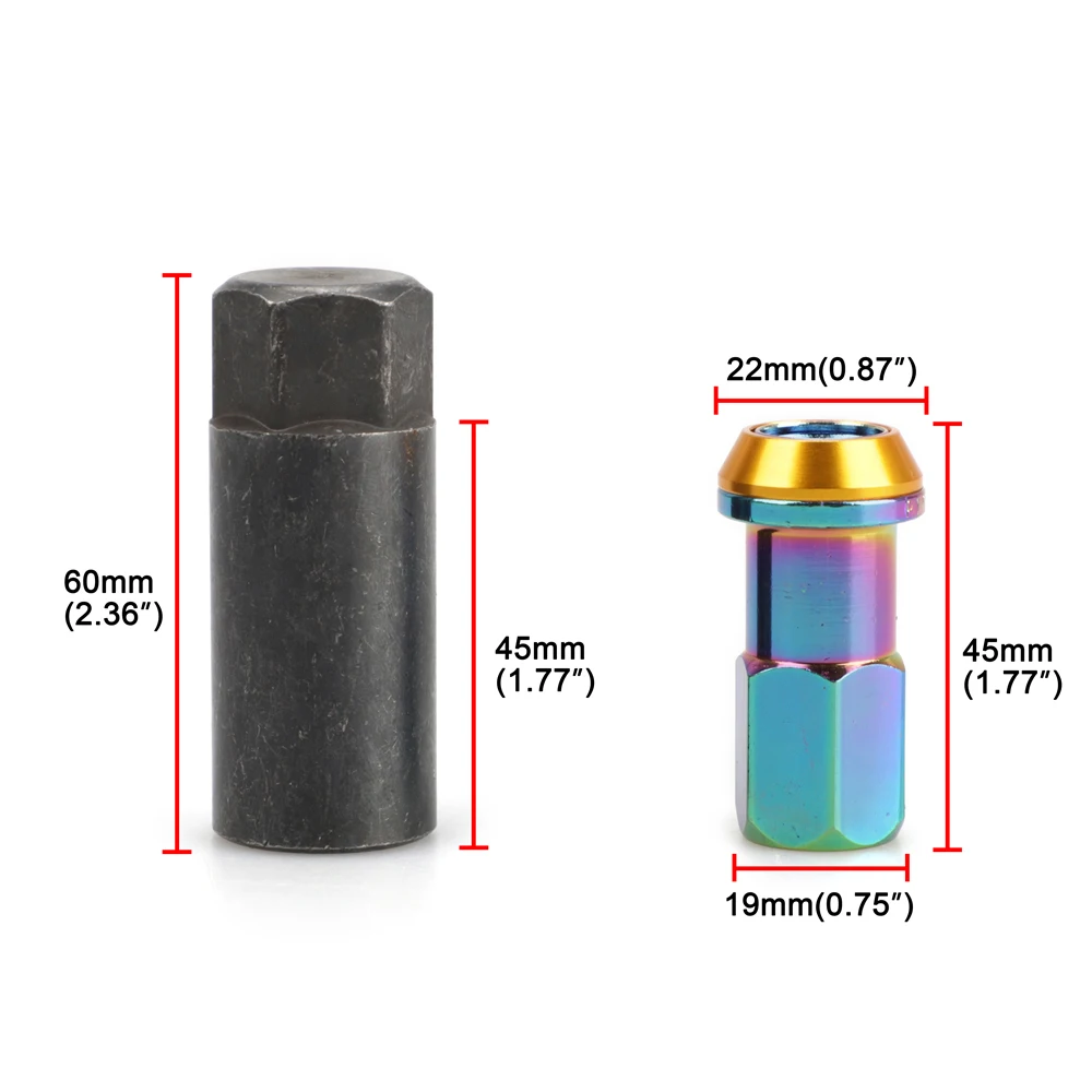 M12x1.25 M12x1.5  20PCS Racing Car Modification R40 Tire Nut Wheel Nut Chrome Titanium Coating Anti Theft Lug Nuts Lock Set