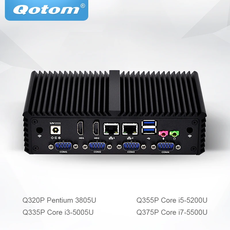 Qotom Mini PC i3 i5 i7 AES-NI with 2 Gigabit Ethernet LAN 6 COM Fanless Computer Q300P