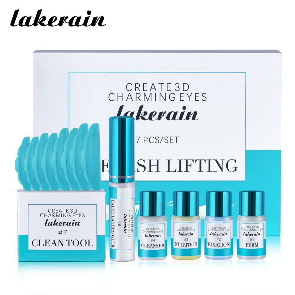 Lakerain Kit iniziale per laminazione ciglia Kit di estensione cuscinetti permanenti per sollevamento ciglia e sopracciglia Set di lozioni ondulate per colla semi-arricciatura per ciglia