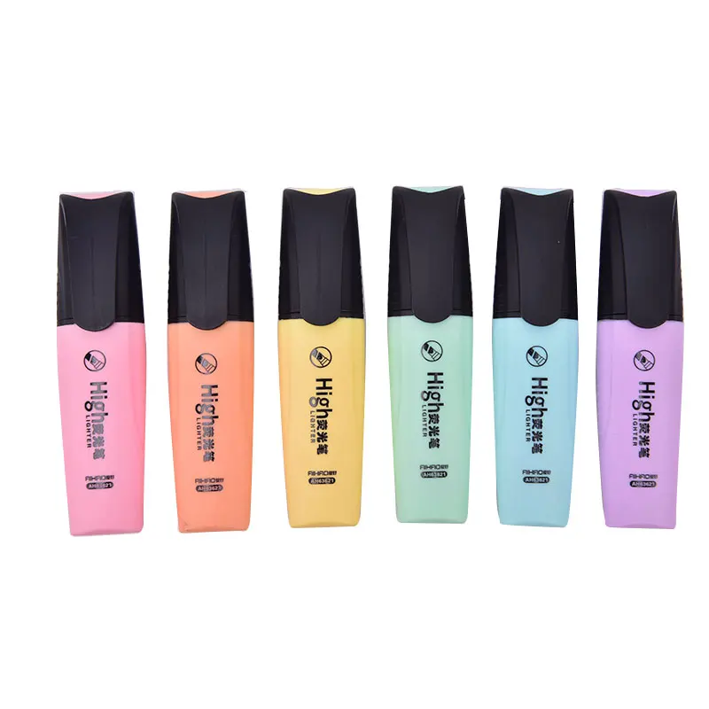 6 المعكرون الألوان البسيطة الملونة الحلوى اللون فسفورية الترويجية الفن الباستيل علامات قلم مضيء التركيز أقلام خطاط (ماركر)