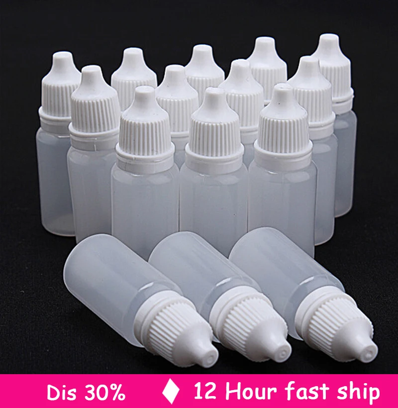 10 ml lege plastic druppelflesjes containerflesjes, pak voor oplosmiddelen, lichte oliën, verf, essentie, oogdruppels, zoutoplossing