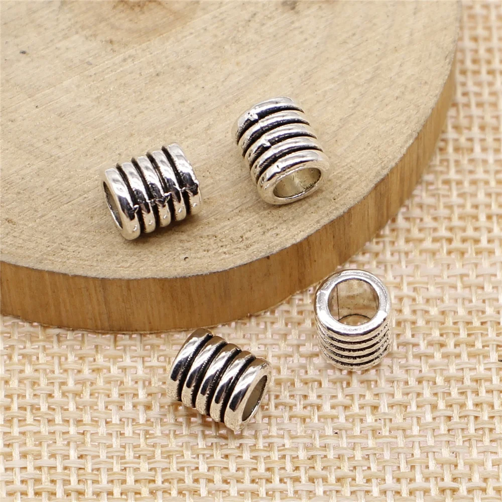 free shipping 59pcs 7x7x8mm antique silver 5 rings large beads charms diy retro jewelry fit Earring keychain hair card pendant