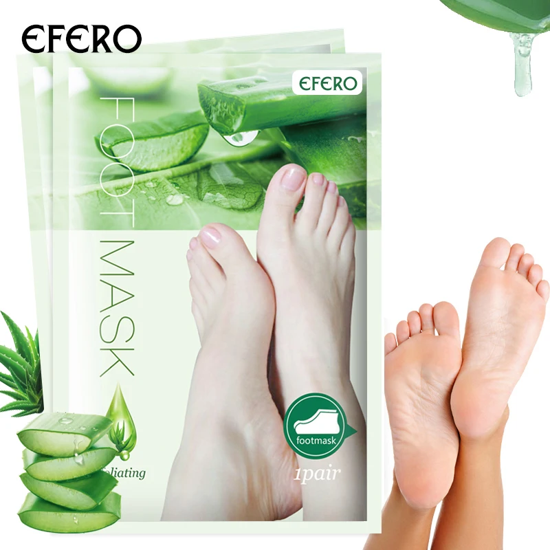 efero 2Pcs=1Pair Aloe Peeling Foot Mask for Legs Feet Mask Exfoliating Socks for Pedicure Anti Crack Heel Remove Skin Foot Patch