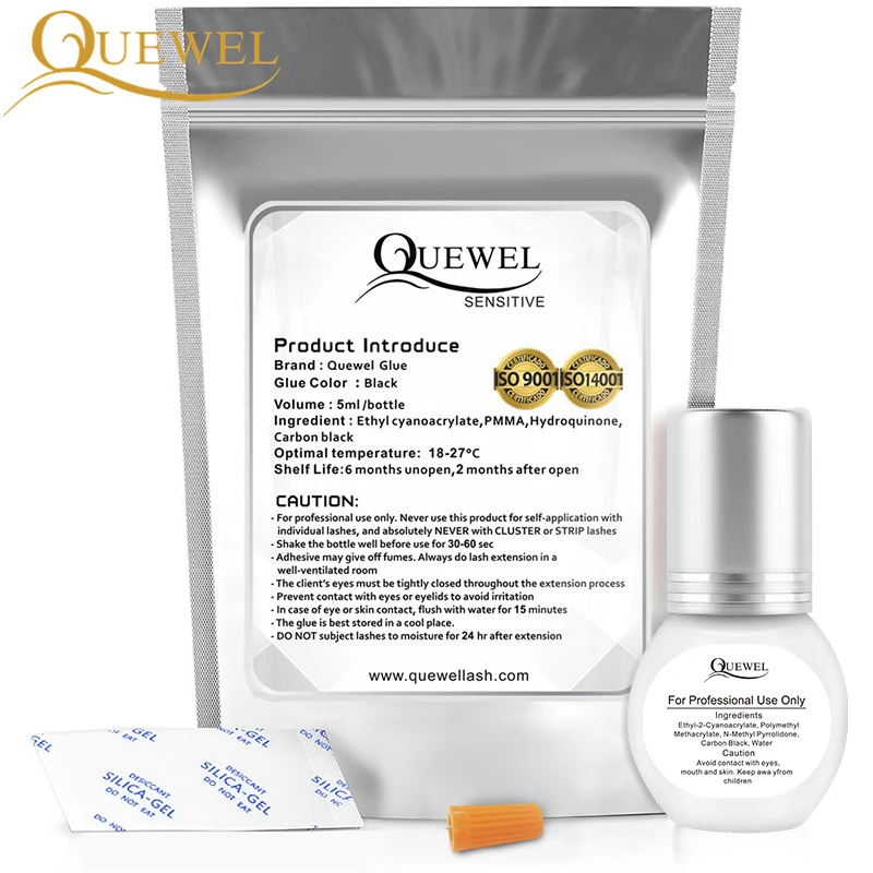 Quewel Eyelash Extension Glue 5ml/Bottle Lash Ultra Super Glue 1-2 s Dry Time Individual Lashes Adhesive Retention 7-8 Weeks