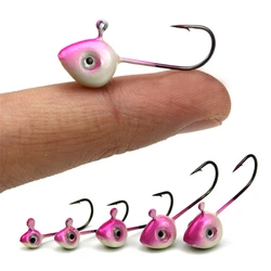 2pcs/lots jig heads fishing hooks pink color with eyes lead jig 0.5g  1g   2g 3g 4g 5g  fishhooks for jigging fishing Pesca