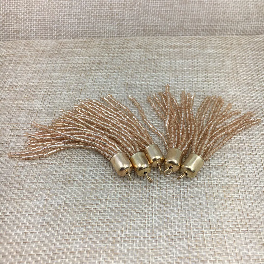 5pc 6cm/8mm Gold Seed Bead Tassels Fringe Dropper With Metal Hanging Handmade Home Decoration Bags Shoes DIY Accessories AC1483