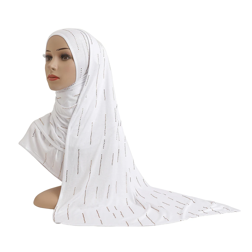 H205 Modal Cotton Jersey Soft Long Scarf With Rhinestones Rectangular Hijab Lady\'s Headscarf Shawl Women\'s Bonnet Hat Caps