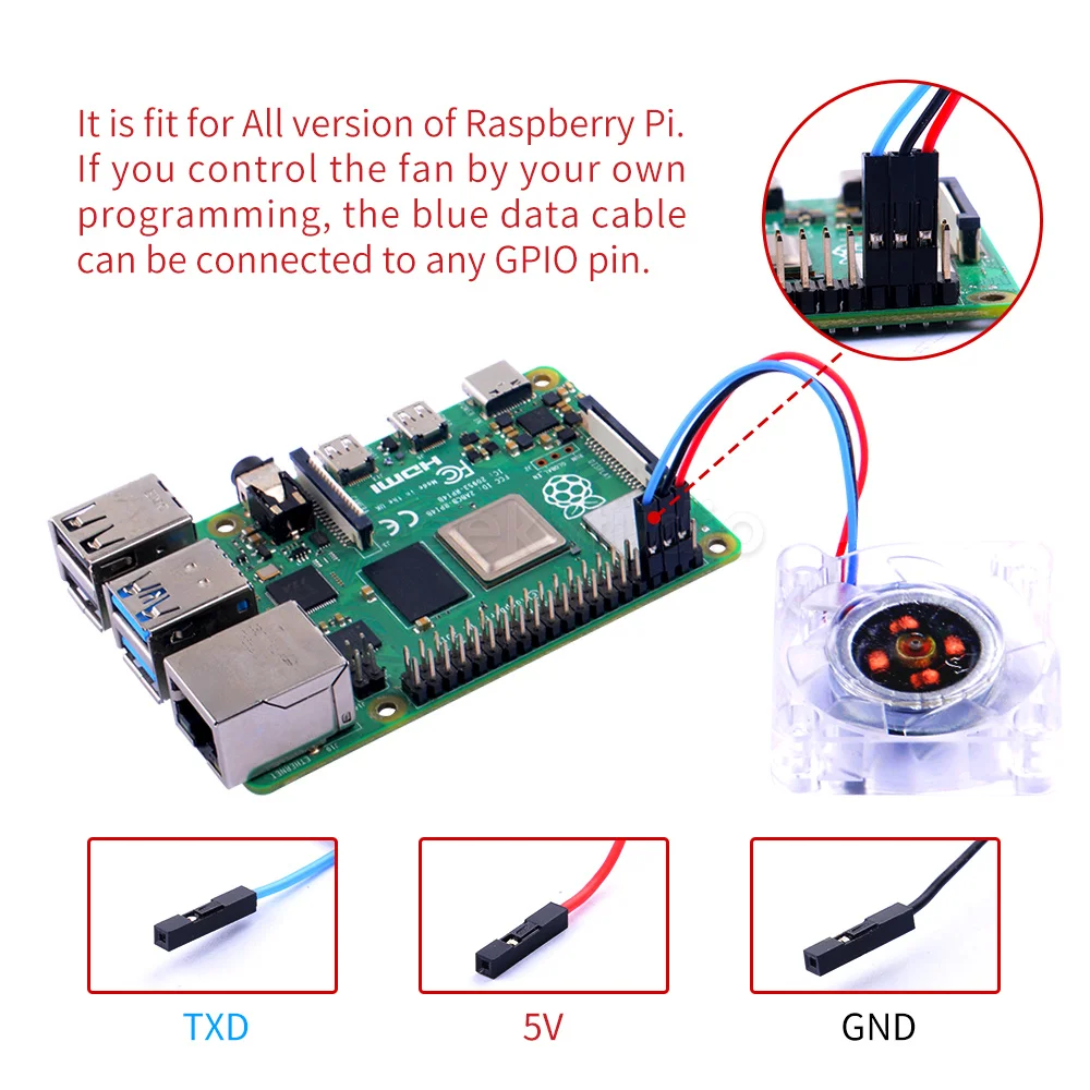 Adjustable Fan Automatic Shutdown 5V Extreme Quite 3 Pin PWM Heat Sink Mini Cooling Fan Colorful For All Mode Raspberry Pi