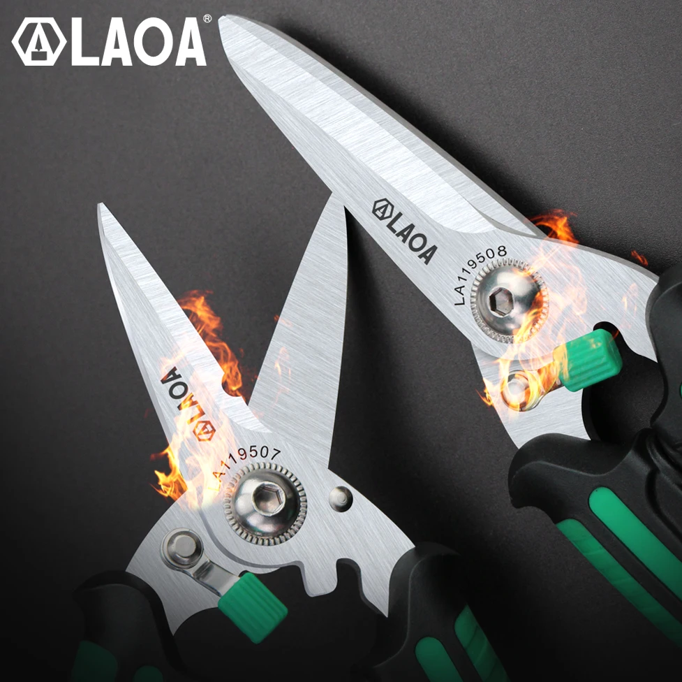 LAOA Multifunctional Scissors Wire Cutters With Safety Lock Stainless Shears Cutting Leather Household Kitchen Scissors