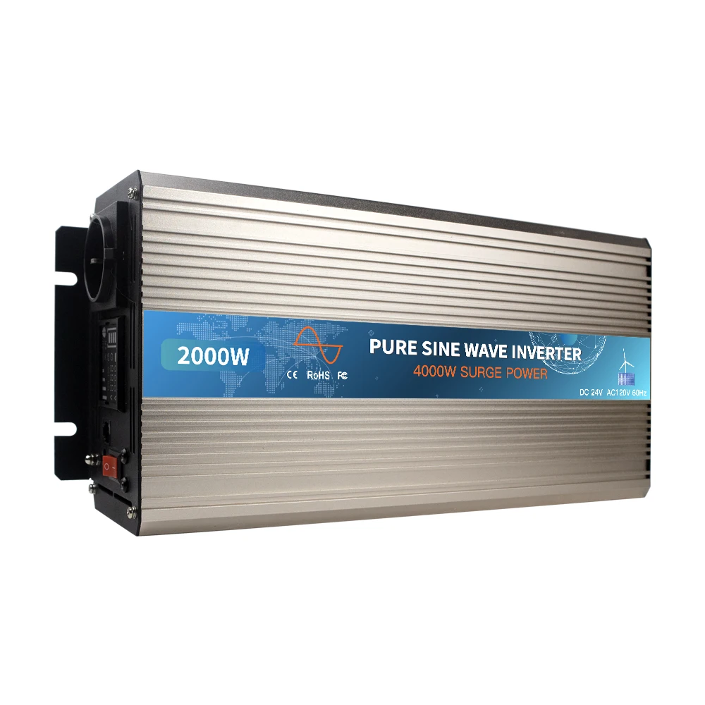 2000W Off Micro Grid Inverter 12V 24V Pure Sine Wave Solar Converter Wind Generator Car Inversor 4000W Surge Power for Battery