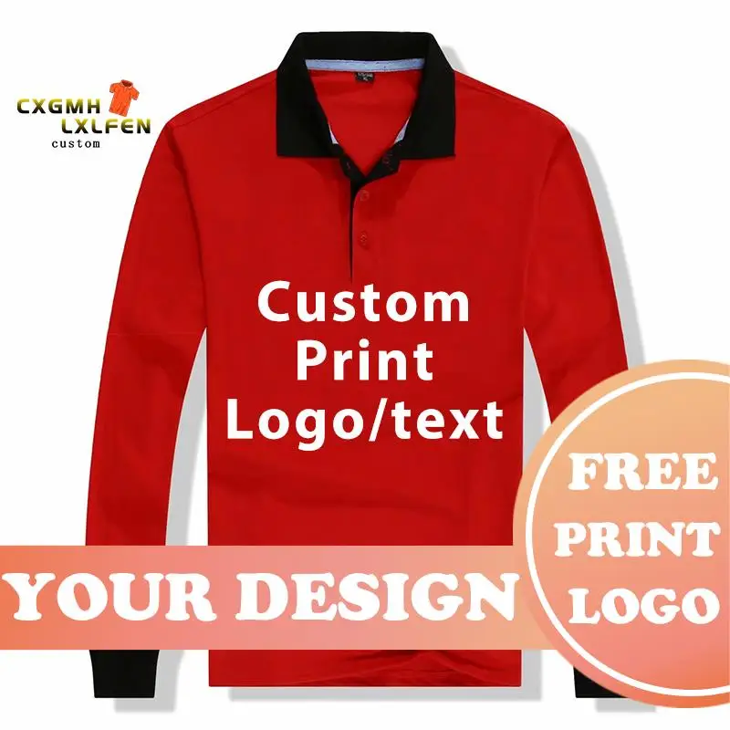 Polo Shirt Men And Women Casual Cotton Long Sleeve Jerseys Spring Autumn Men\'s Polos Custom Printing Your Own Design Text Logo