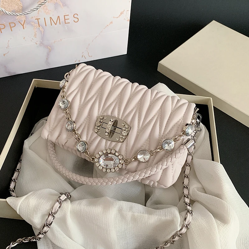 NEW French Design Fashion Diamond Square Bag Handbag & Elegant Noble Gem Shoulder Bag Crossbody Bag Width 24cm Height 14cm