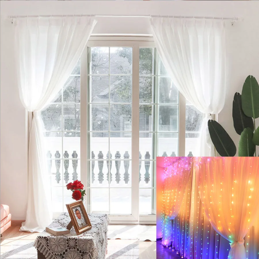 2pc 1X2M Semi Sheer Curtains for Christmas Party New Year Bedroom Backdrop Wall Living Room Curtains Decor