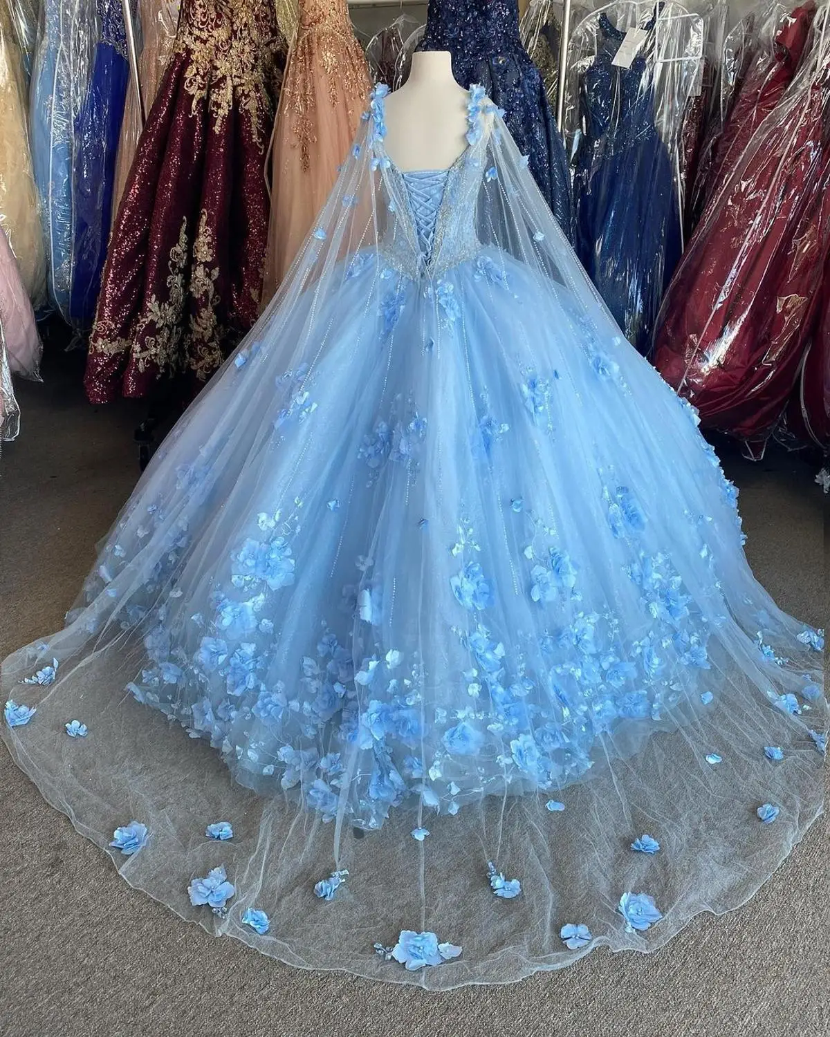 3D Floral vestidos de 15 años 2022 Puffy  Quinceanera Dress Cape Sweetheart Neck Sweet 16 Dress Long Prom Gowns Lace-Up