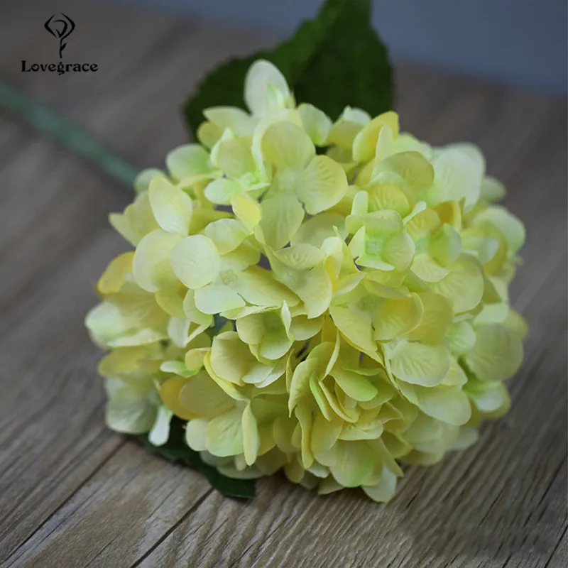 Grote Hoofd Kunstmatige Hortensia Bloemen Tak Zijde Nep Bloem Met Bladeren Voor Diy Winkel Huis Tuin Bruiloft Decoratie Faux Flore