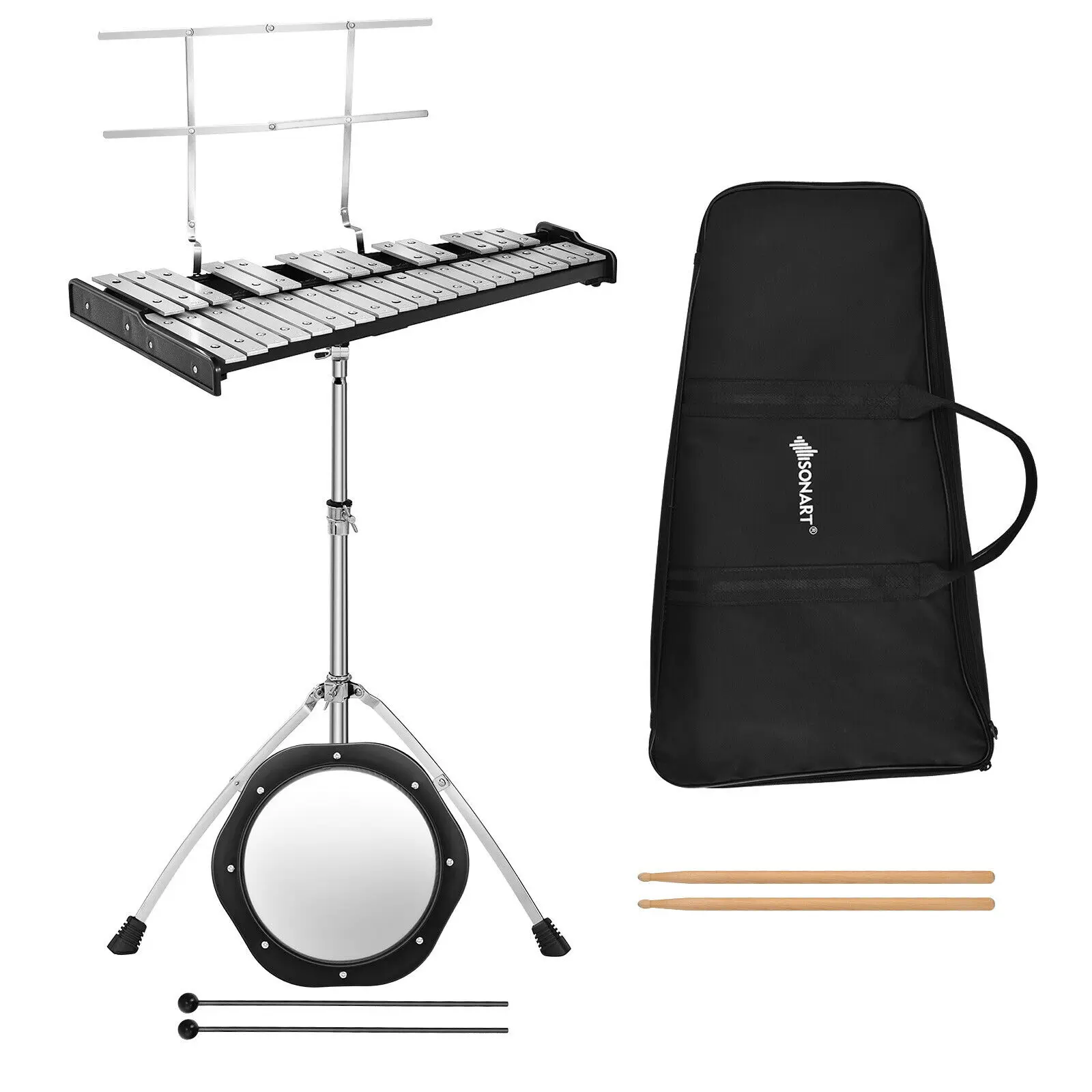 Sonart 32 Note Glockenspiel Xylophone Percussion Bell Kit w/ Stand Adjustable MU10064