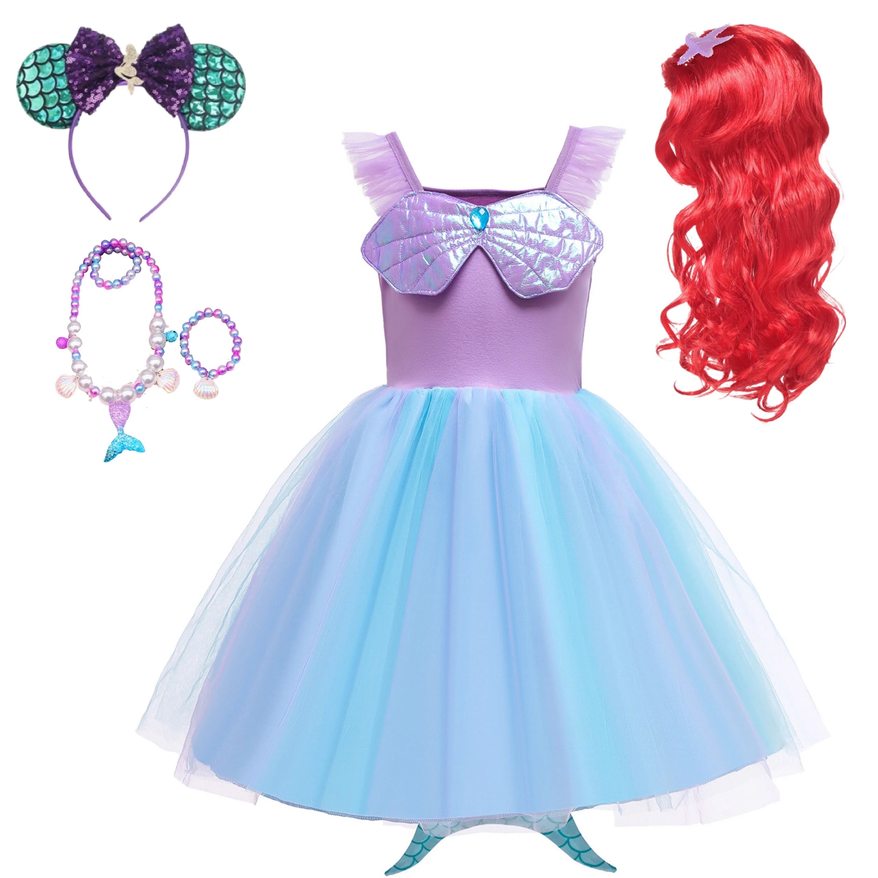 

Girls Little Mermaid Ariel Princess Dress Cosplay Costumes For Kids Baby Girl Holiday Children Halloween Clothing