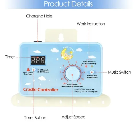 Elektrische Babyschommeling Controller Wipstoeltje Wieg Driver Timing Functie 12W Opknoping Mand Up En Down Controller