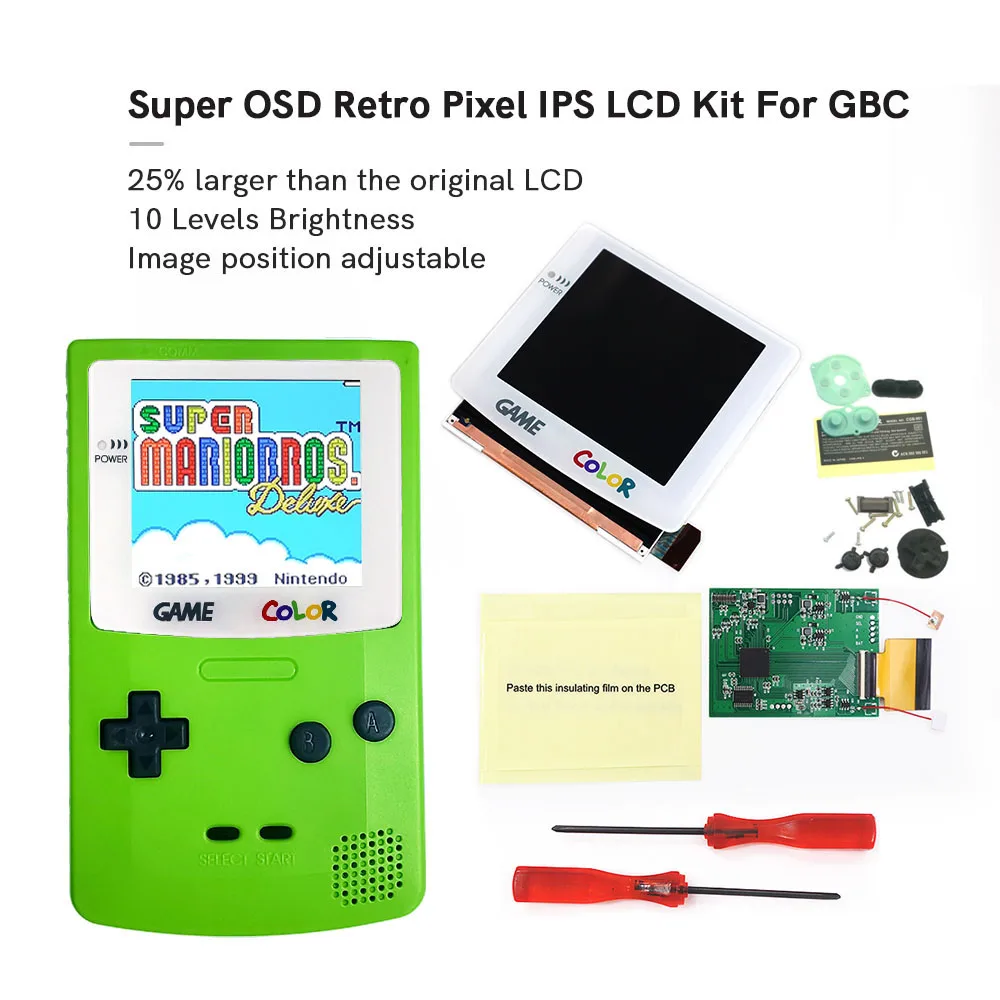 

White Glass Lens--V5 Laminated OSD Menu Retro Pixel IPS LCD Screen Backlight Kit+Pre-cut Shell For Gameboy Color Console