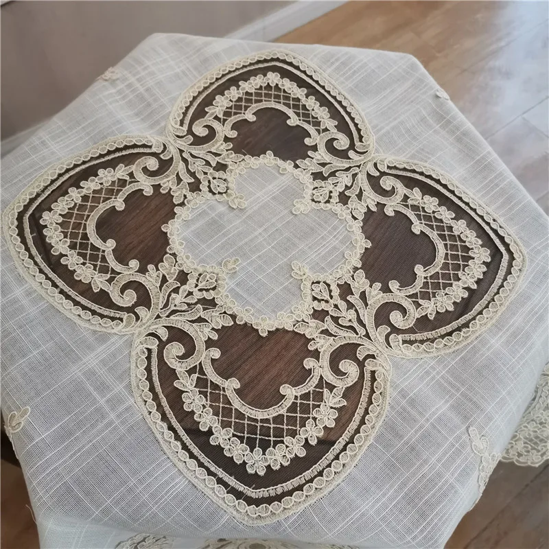 Quality European Cotton And Linen Fabric Lace Embroidery Retro Tablecloth Balcony Bedroom Small Round Table Cloth Mantel Nappe
